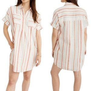 Madewell Shirt Dress Womens Small Linen Cotton Stripes Nautical Coastal Beach